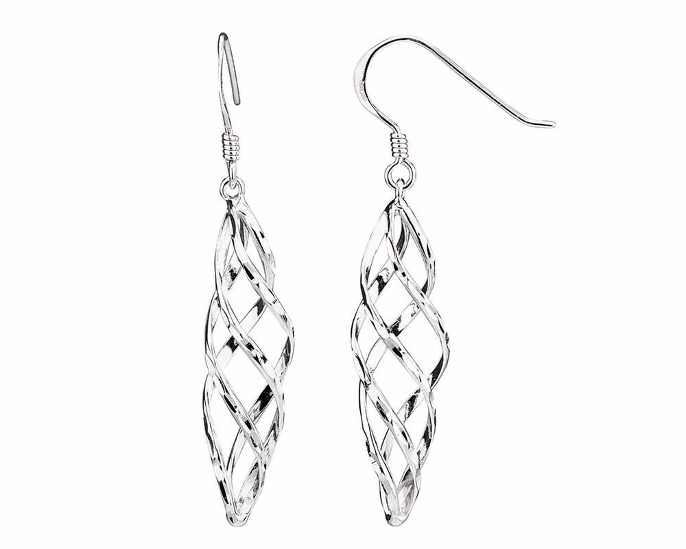 NEW GOLD & HONEY women's diamond cut spiral twist dangle earrings in silver